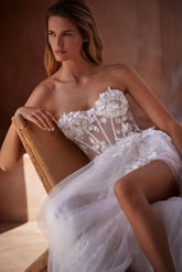 Modern Sweetheart Lace Applique Boho Beach A Line Wedding Dresses Custom Made Vestido De Noival